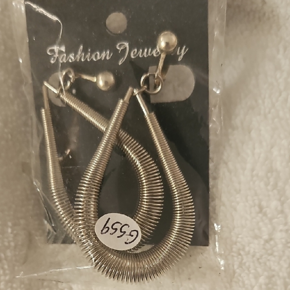 Silver Tone Coil Drop Earrings